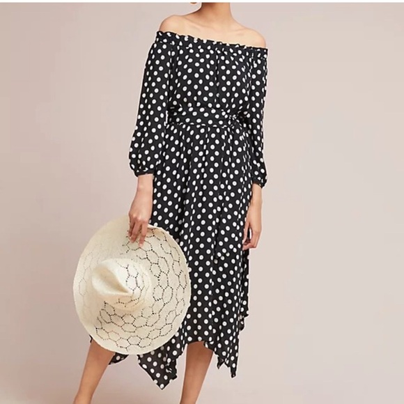 Maeve Dresses & Skirts - Anthropologie Maeve Gerti Midi Dress in black polka dot